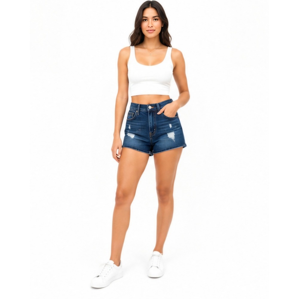 AEROPOSTALE High Rise Curvy Mom Shorts Size 8 Dark Wash Distressed Denim‎ NWT